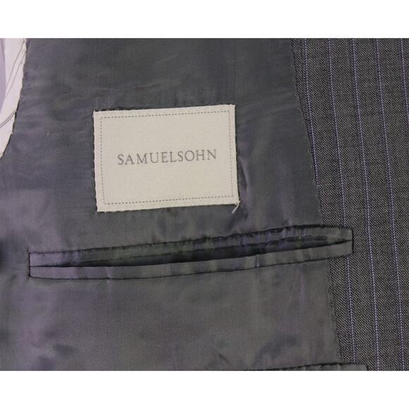 Samuelsohn Gray w/ Purple Pinstripe Super 150's Wool 2-Btn Suit + 2 Pants 41L - Picture 7 of 9